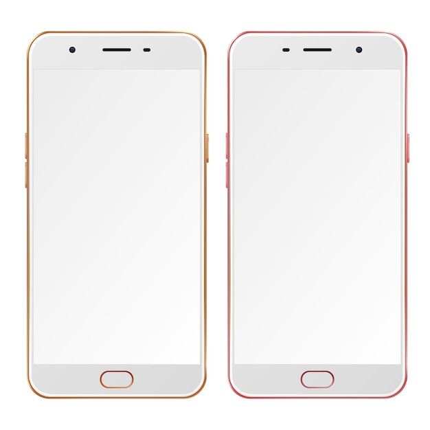Smartphones réalistes en or et rose avec écrans vierges