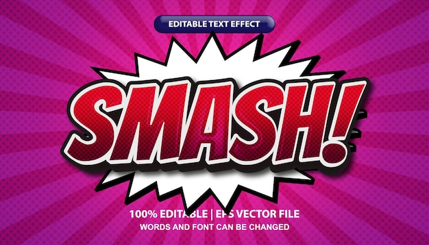 Smash text, modèle d'effet de texte modifiable dans le style comique, fond pop art sunbrust