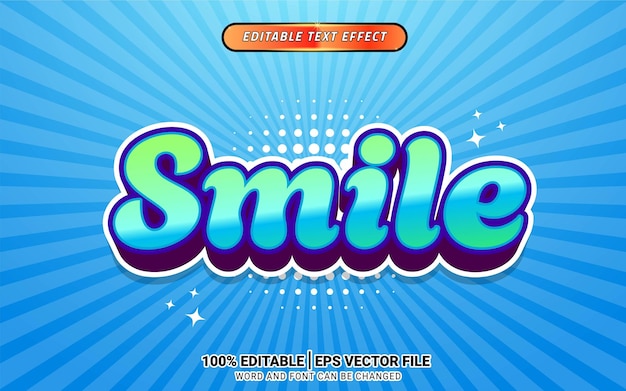 Vecteur smile blue est une bande dessinée 3d d'effet de texte.