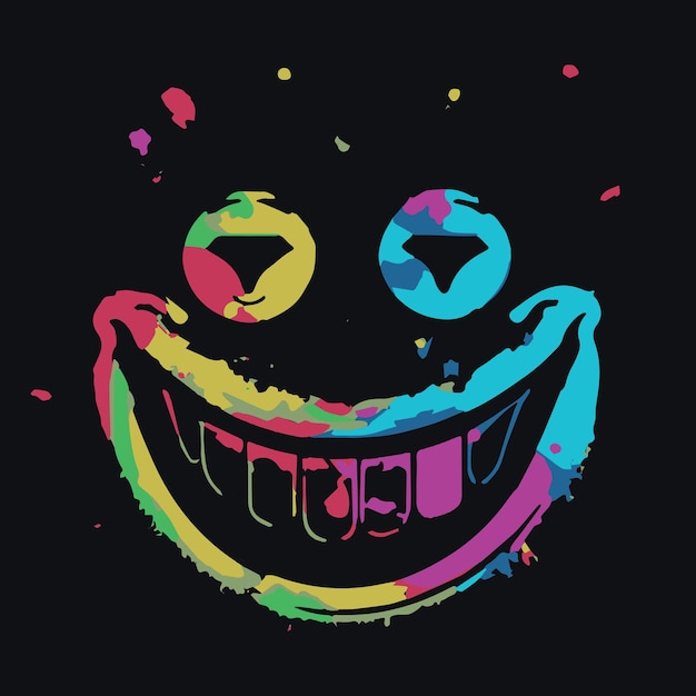 Smiley coloré acide peinture éclaboussure graffiti style emoji illustration vectorielle