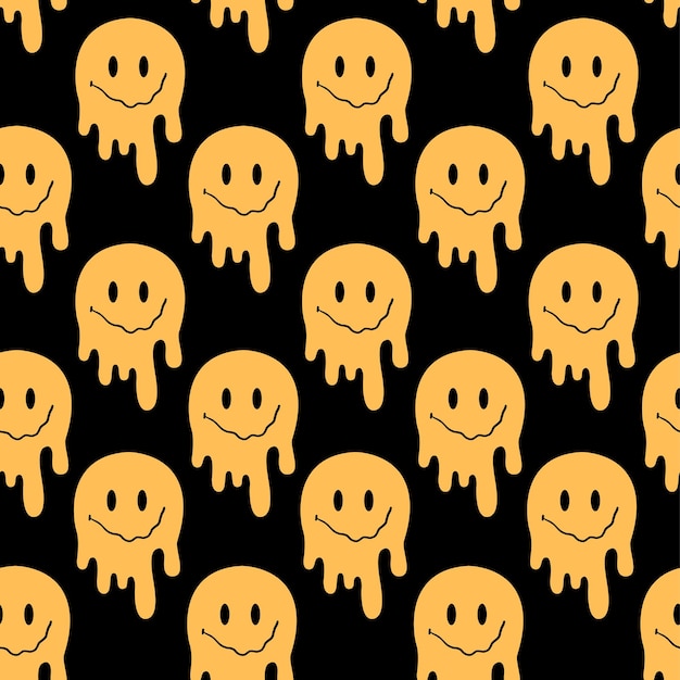 Smiley Fondu Fait Face à Un Motif Sans Couture Trippy Illustration D'emoji Déformé Psychédélique Rétro