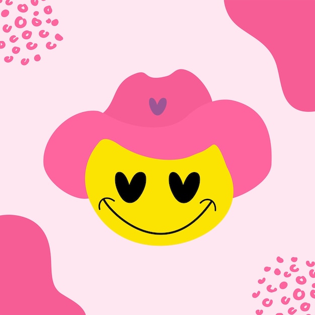 Un Smiley Rose Avec Un Chapeau Rose Et Des Coeurs En Arrière-plan