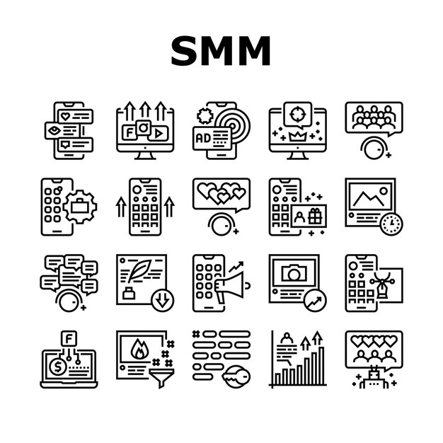 Smm Media Marketing Collection Icons Set Vector