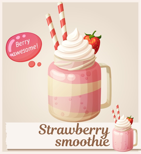 Smoothie aux fraises dessert icône dessin animé vector illustration boisson sucrée traditionnelle dans un verre