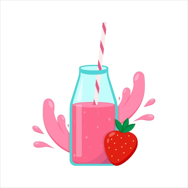 Vecteur smoothie aux fraises jus de fraise fraîche fraise fraîche en style cartoon