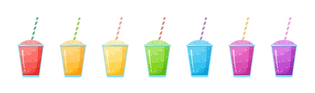 Smoothie aux fruits naturels colection arc-en-ciel illustration vectorielle shake protéiné sucré ou juteux végétarien