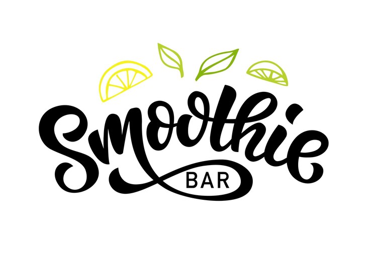 Vecteur smoothie bar vector logo insigne boissons saines calligraphie logotype manuscrite moderne lettrage f