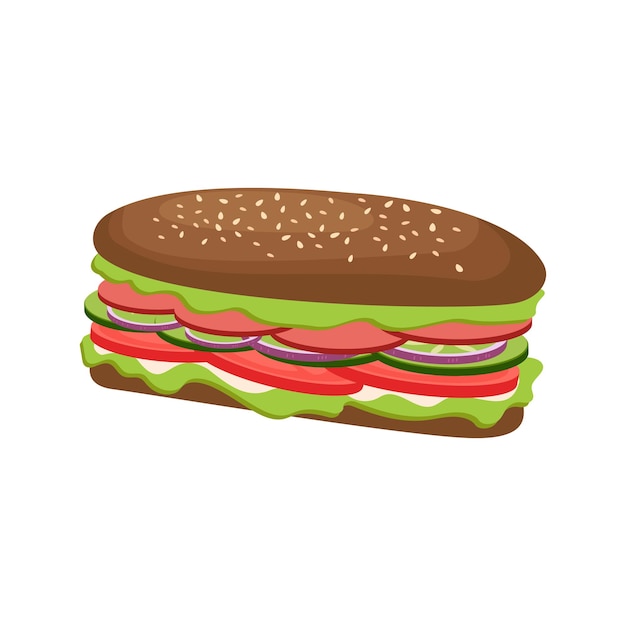 Snack-sandwich restauration rapide Sous-enveloppement de boulettes de viande et jambon et fromage traditionnels sur toast Illustration vectorielle isolée sur fond blanc EPS10