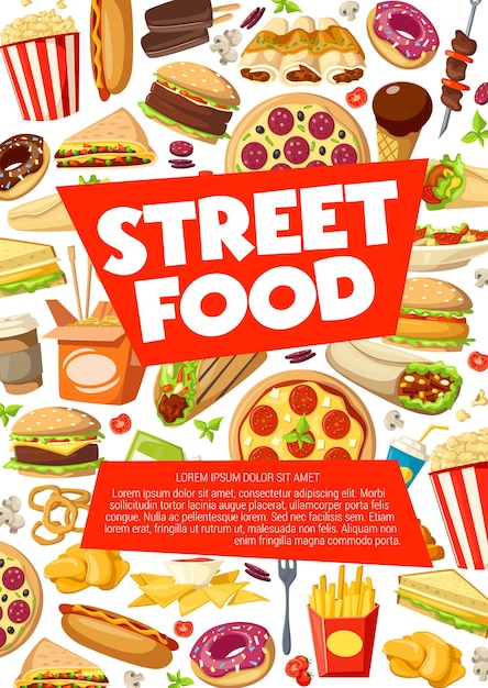 Vecteur snacks et repas de restauration rapide de rue