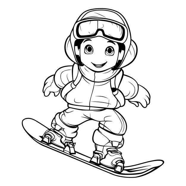 Vecteur snowboarder boy mascotte de dessin animé illustration vectorielle du personnage