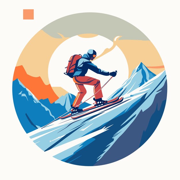Vecteur snowboarder dans les montagnes illustration vectorielle dans le style rétro