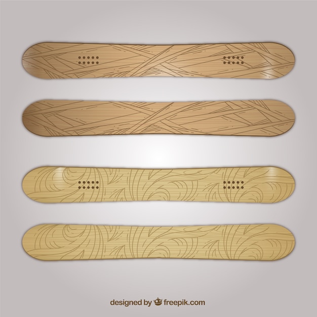 Vecteur snowboards réalistes en bois de style