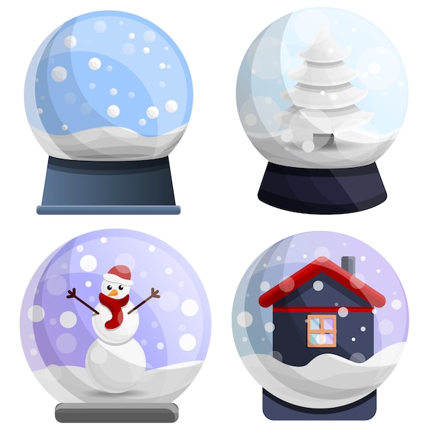 Snowglobe icon set, style de bande dessinée