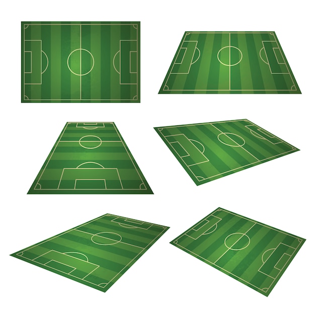 Vecteur soccer, terrain de football vert européen sous différents points de vue. terrain de football vert pour le sport