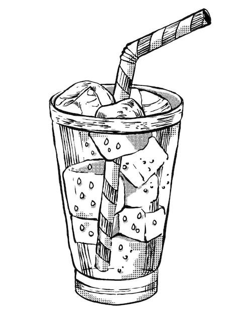 Soda Avec De La Glace Dans Un Verre Illustration à L'encre