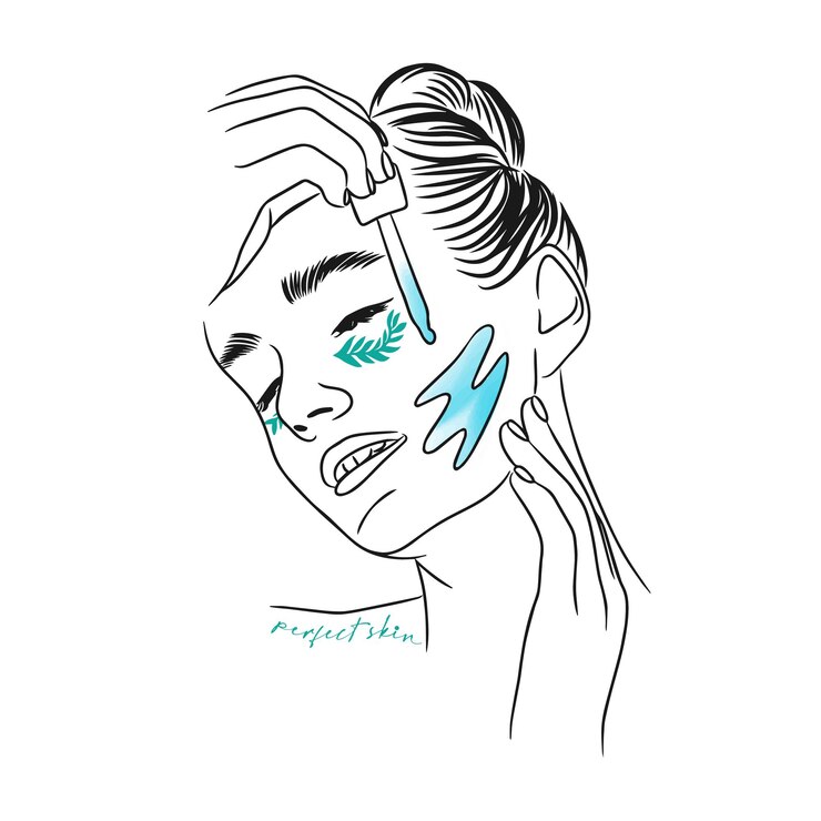 Vecteur soins personnels et soins de la peau du visage portrait d'une fille heureuse lettrage parfait de la peau