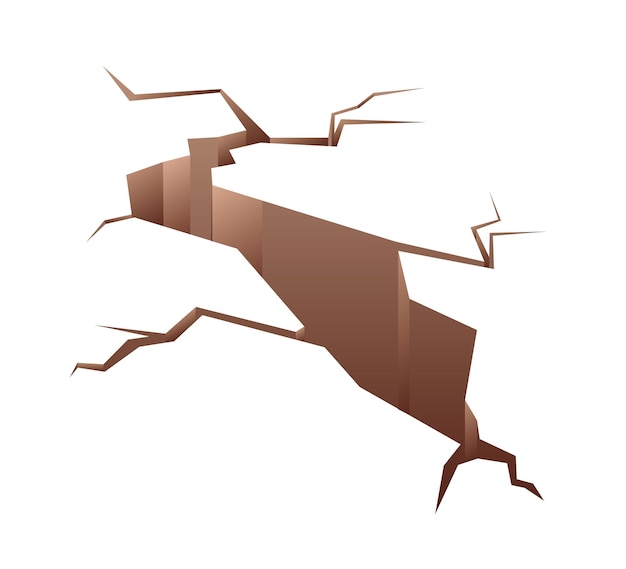 Vecteur sol fissuré avec creux et fissures en perspective. surface de terre détruite avec fentes et fentes. fractures 3d et trous dans les terres endommagées par le tremblement de terre. illustration vectorielle plane isolée sur blanc