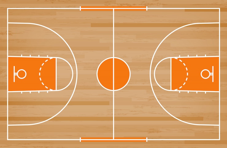 Vecteur sol de terrain de basket avec motif de lignes sur fond de bois.
