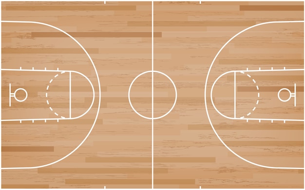 Vecteur sol de terrain de basket avec motif de lignes sur fond de bois.