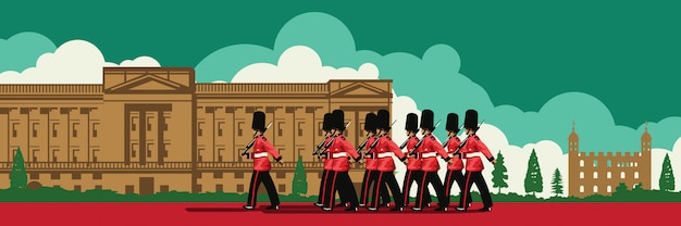 Soldat Anglais Marchant Devant Le Palais De Buckingham