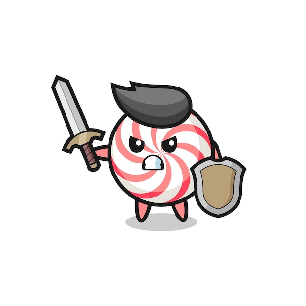 Soldat De Bonbons Mignon Combattant Avec épée Et Bouclier, Design De Style Mignon Pour T-shirt, Autocollant, élément De Logo