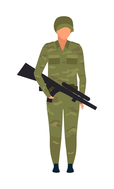 Soldat Avec Caractère De Vecteur De Couleur Semi-plat Fusil