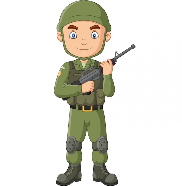 Soldat de dessin animé avec un fusil de chasse