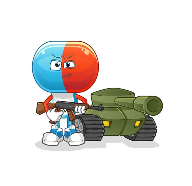 Vecteur soldat de dessin animé de tête de capsule avec vecteur de dessin animé de personnage de réservoir