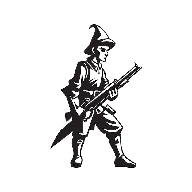 Soldat elfe logo vintage ligne art concept noir et blanc couleur illustration dessinée à la main