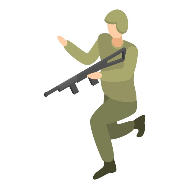 Soldat avec icône de fusil Isométrique de soldat avec icône de vecteur de fusil pour la conception de sites Web isolée sur fond blanc