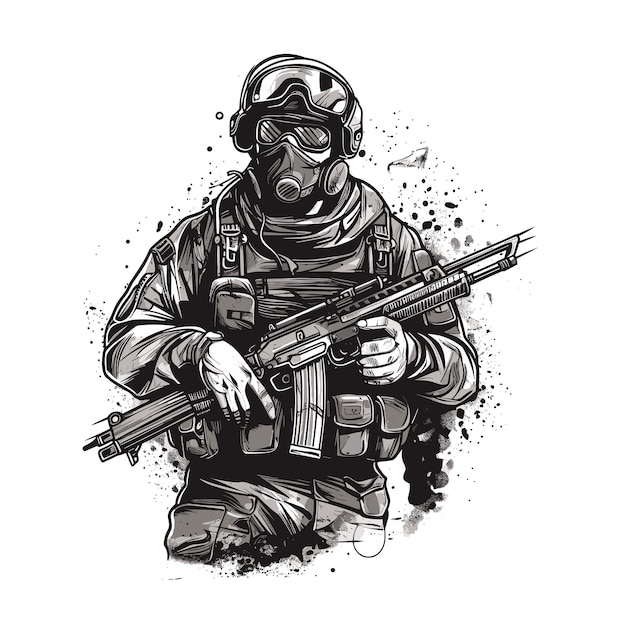 Un soldat avec illustration vectorielle de pistolet