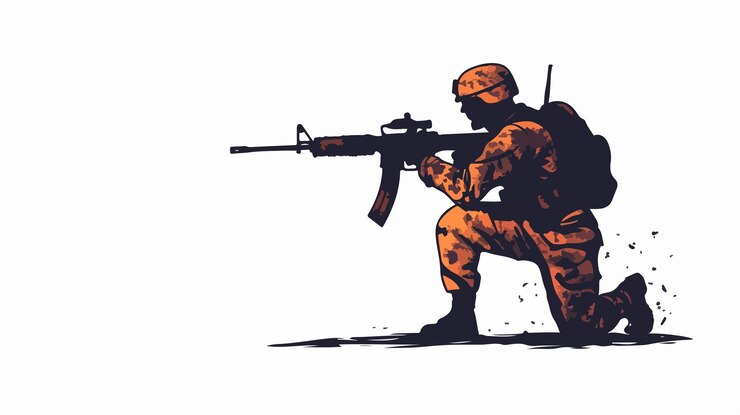 Vecteur soldat militaire avec fusil et grenade illustration vectorielle