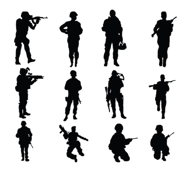 Vecteur soldat, militaire, silhouette, vecteur, art