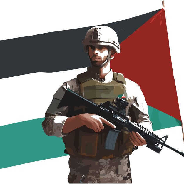 Vecteur un soldat palestinien avec un drapeau ou une arme palestinienne