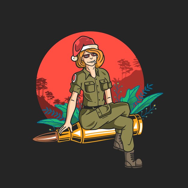 Vecteur soldat avec santa hat célébrer le réveillon de noël