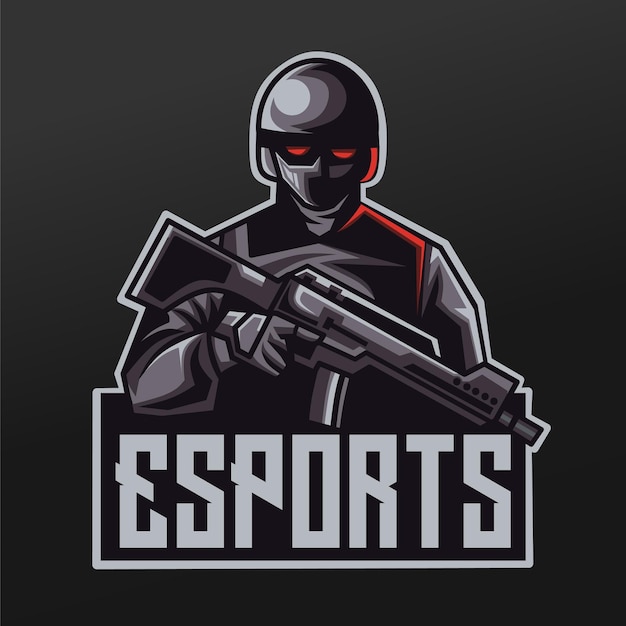 Soldat Space Phantom Avec Carabine Mascot Sport Illustration Design Pour Logo Esport Gaming Team Squad