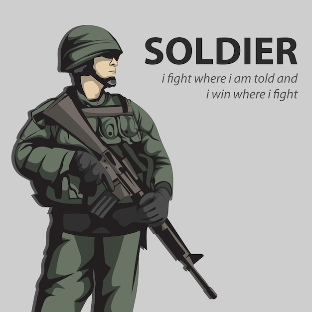 Vecteur soldat en uniforme, prêt à se battre. illustration vectorielle