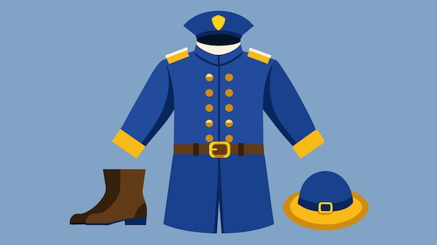 Vecteur un soldat de l'union manteau de laine bleue avec des boutons en laiton jumelé avec un chapeau kepi et des bottes en cuir pour un