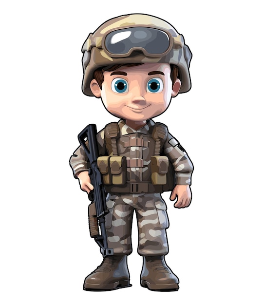 Soldat en vecteur de personnage de dessin animé uniforme