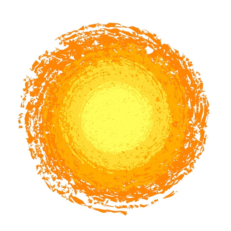 Vecteur soleil abstraction d'un cercle grunge forme ronde grunge bannière lâche texture de couleur jaune déchiré isolé sur fond blanc