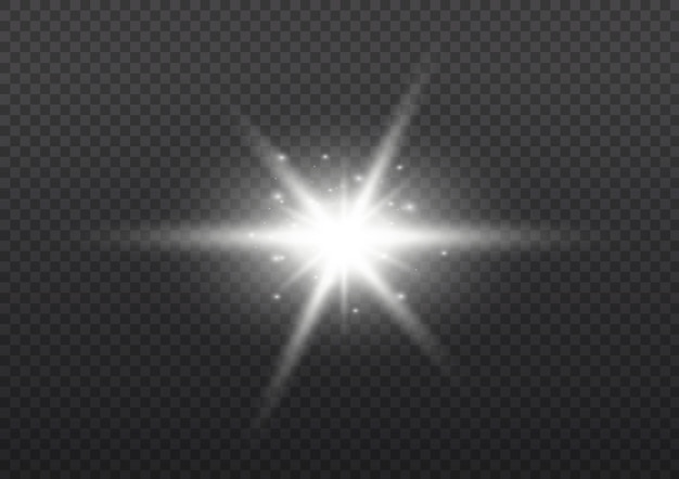 Le soleil blanc scintille Flash lumineux Flare d'éclairage Définir un effet de lumière rougeoyante Étincelles d'étoiles scintillantes Vecteur