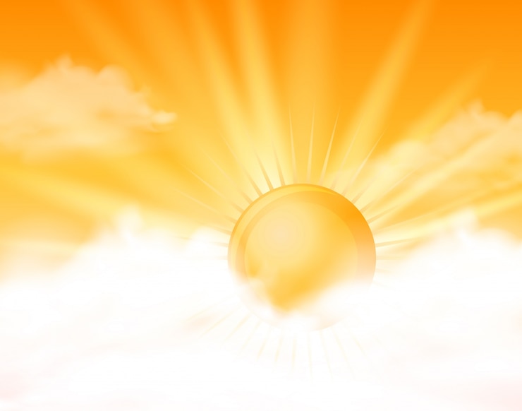 Vecteur soleil clair dans le ciel orange