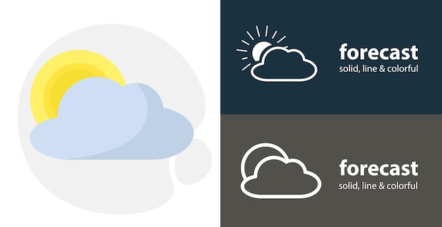 Vecteur soleil derrière le nuage isolé icône de ligne de prévisions météo illustration plate