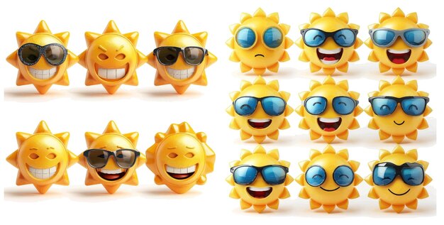 Vecteur le soleil est un personnage 3d, une expression de sourire, une émotion.