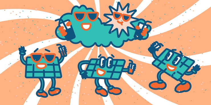 Vecteur soleil d'été dans le ciel et panneaux solaires illustration de style vintage rétro