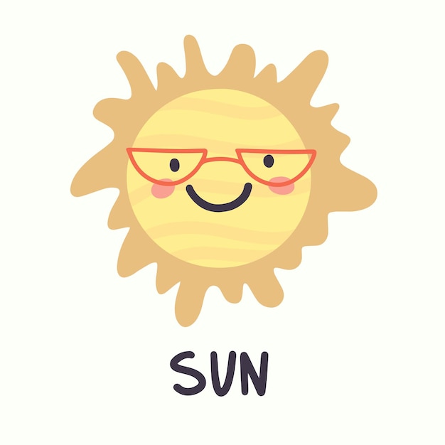 Soleil D'illustration Avec Le Visage Dans Le Style De Dessin à La Main