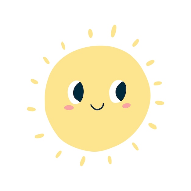 Soleil Kawaii Mignon Dans Un Style Plat De Dessin Animé Illustration Vectorielle De L'icône Du Soleil Des Enfants Avec Un Visage Heureux Pour Les Vêtements Pour Enfants