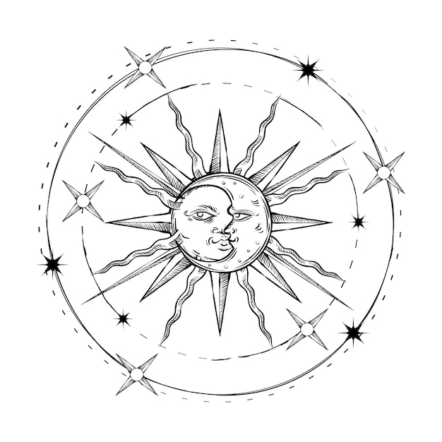 Vecteur soleil et lune dessin illustration