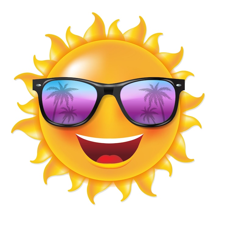 Vecteur soleil avec lunettes soleil isolé sur fond blanc