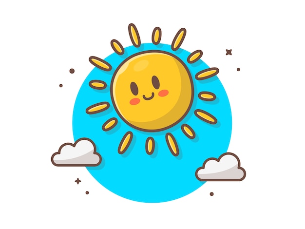 Soleil Mignon Lever Avec Nuages Icône Illustration